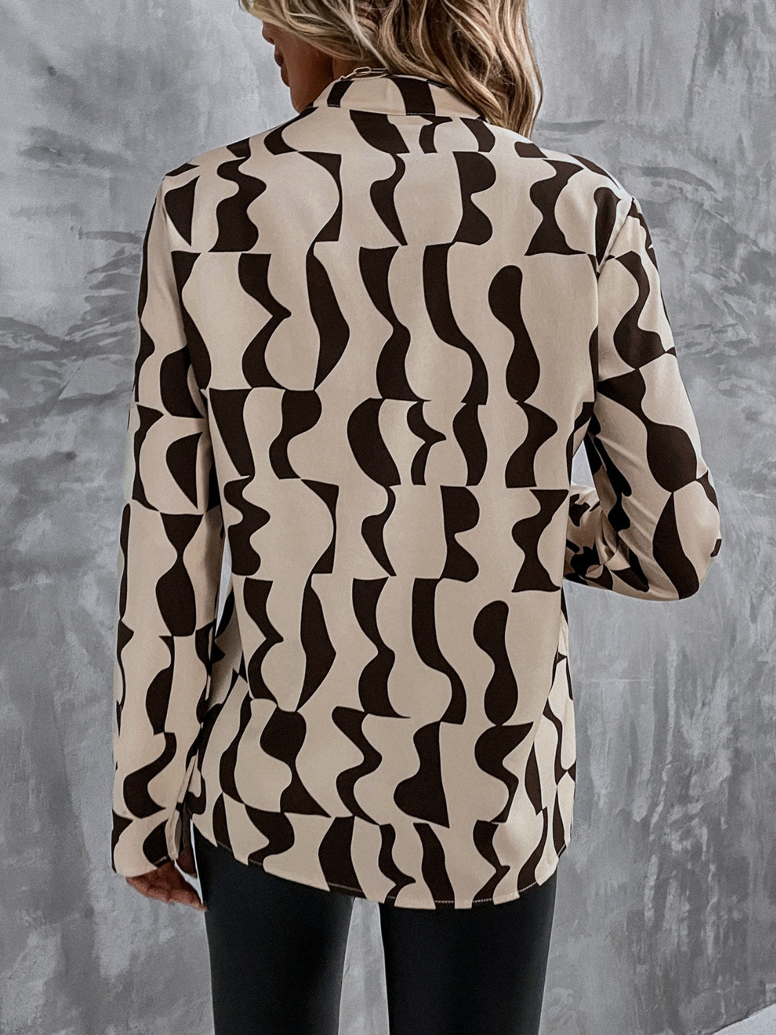 Honeybee Mumford's Printed Notched Long Sleeve Blouse