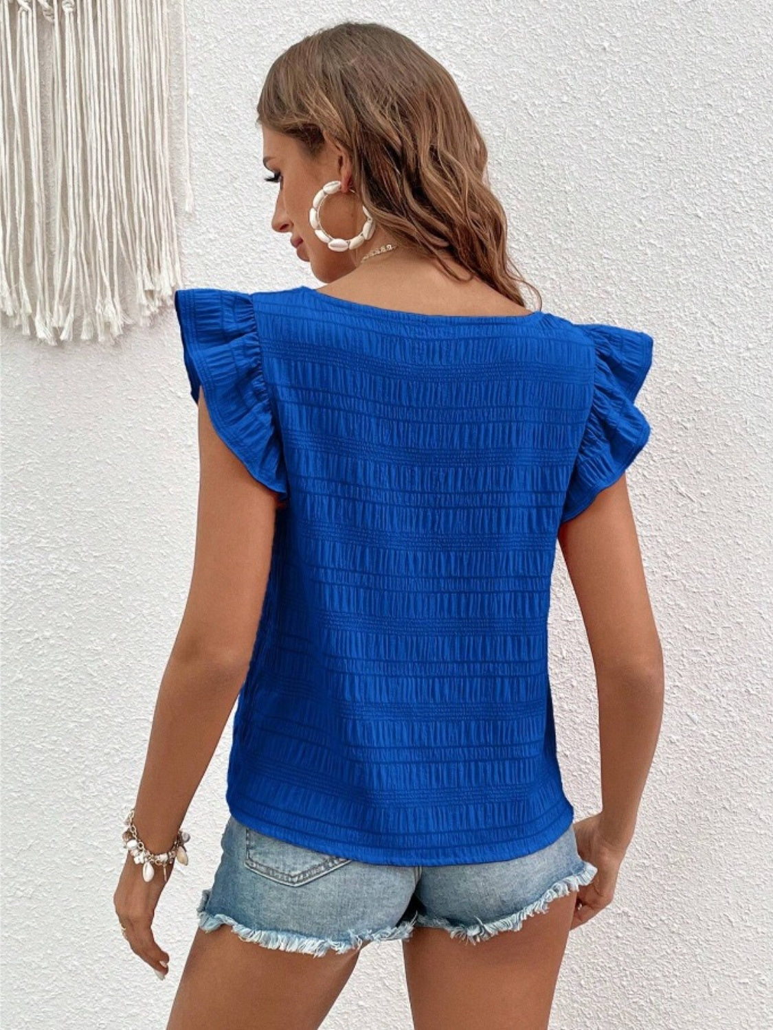 Honeybee Mumford's Ruffled Square Neck Cap Sleeve Blouse