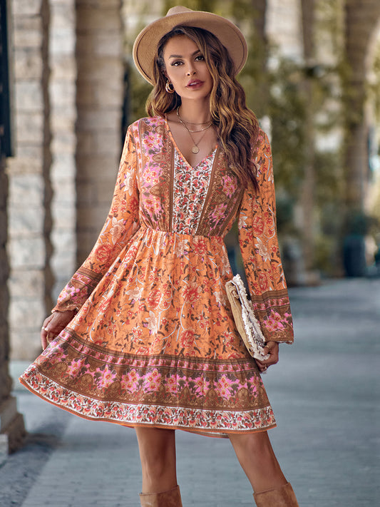 Honeybee Mumford's Bohemian V-Neck Long Sleeve Dress