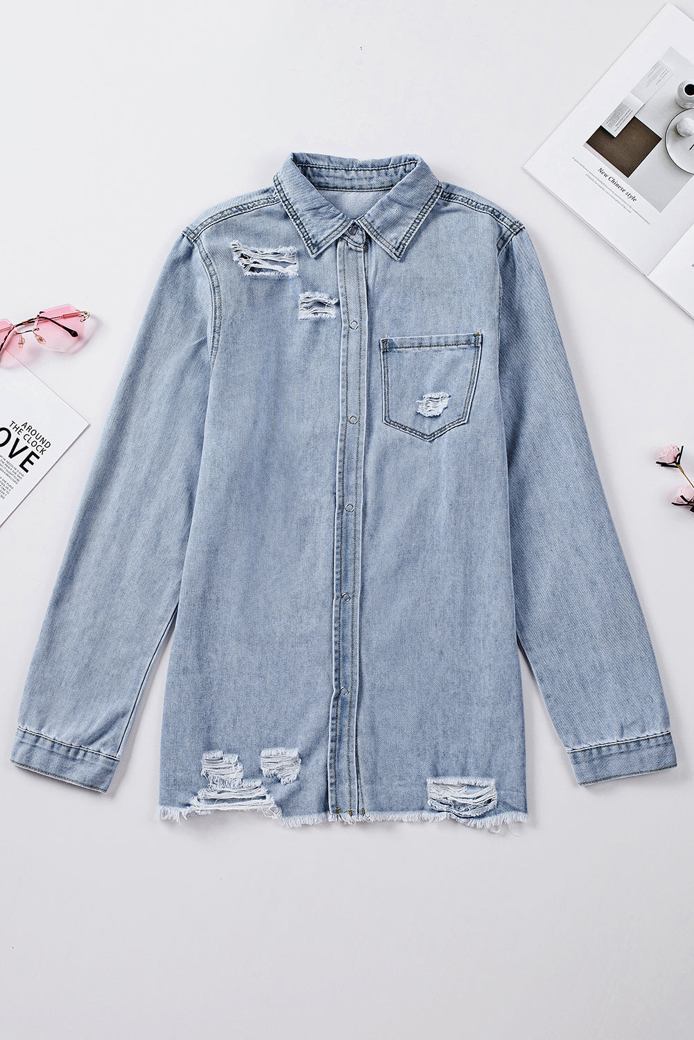 Honeybee Mumford's Distressed Snap Down Denim Jacket