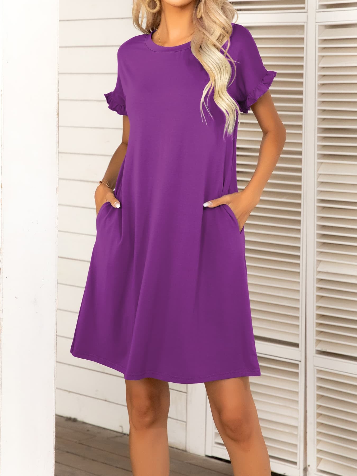 Honeybee Mumford's Round Neck Flounce Sleeve Dress with Pockets