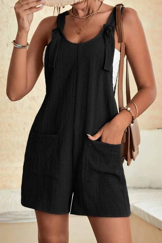 Honeybee Mumford's Black Adjustable Straps Pocketed Textured Romper