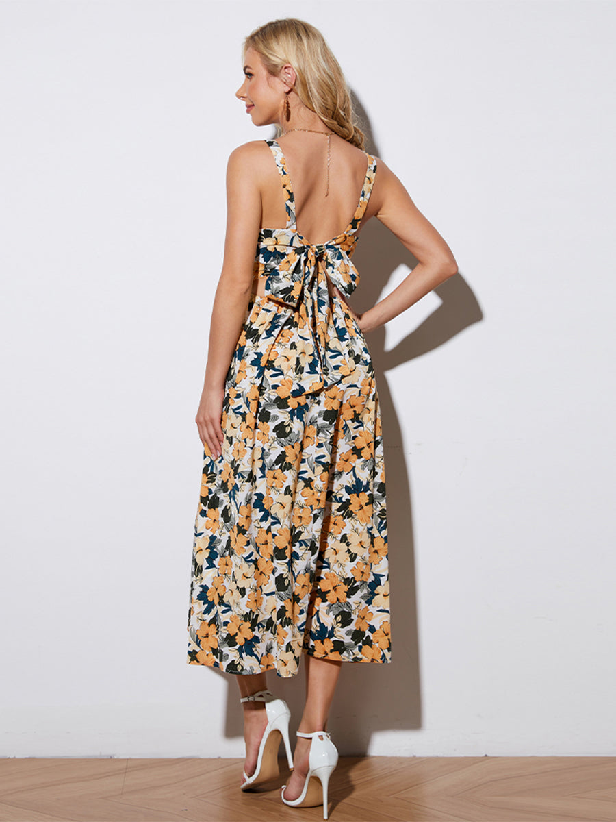 Honeybee Mumford's Floral Tie-Back Sleeveless Midi Dress