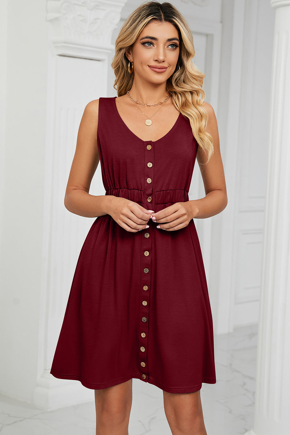 Honeybee Mumford's Buttoned Wide Strap Mini Dress