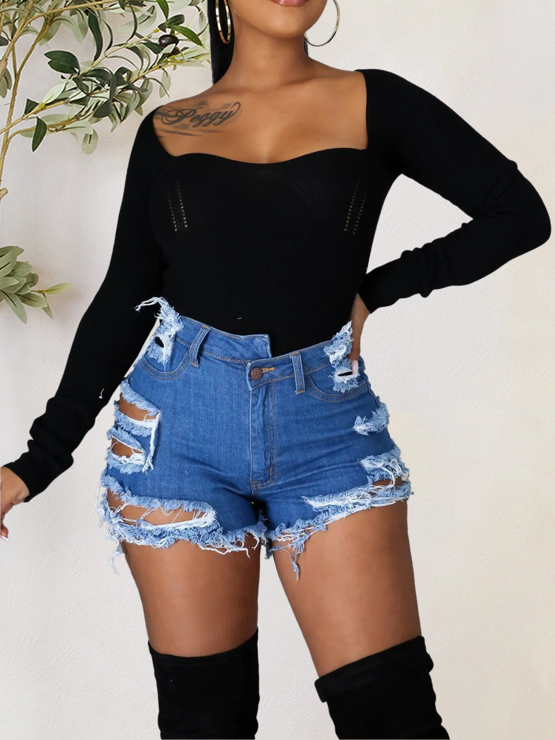 Honeybee Mumford's Distressed Raw Hem Denim Shorts with Pockets