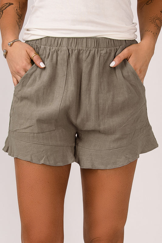 Honeybee Mumford's Khaki High Waist Pocketed Ruffle Shorts