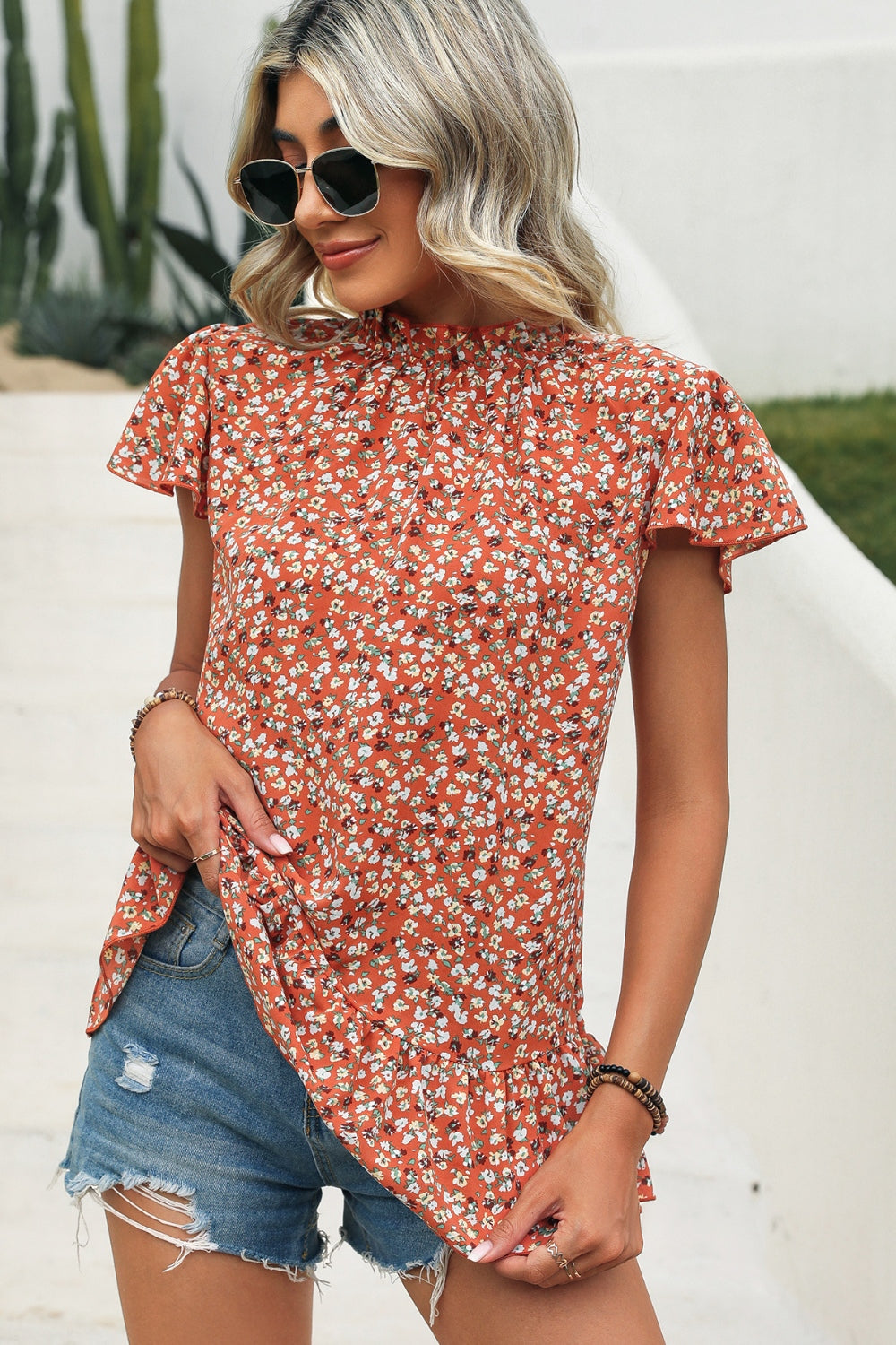 Honeybee Mumford's Ditsy Floral Mock Neck Short Sleeve T-Shirt