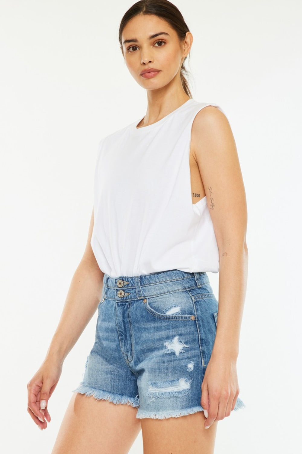 Honeybee Mumford's Full Size High Rise Raw Hem Denim Shorts