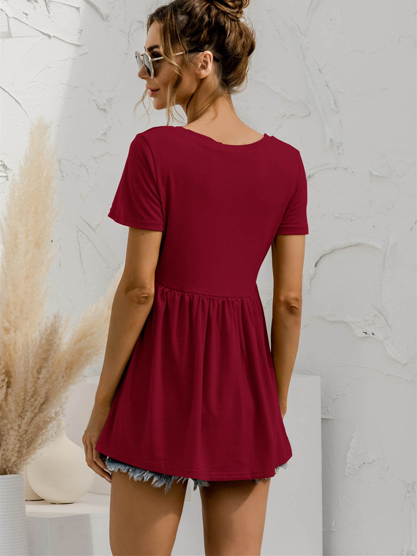 Honeybee Mumford's V-Neck Short Sleeve Babydoll Top