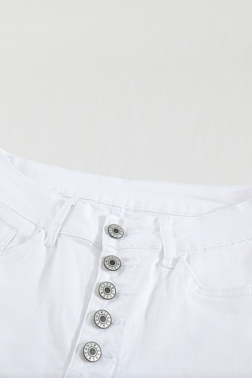 Honeybee Mumford's White Plain High Waist Buttons Frayed Cropped Denim Jeans