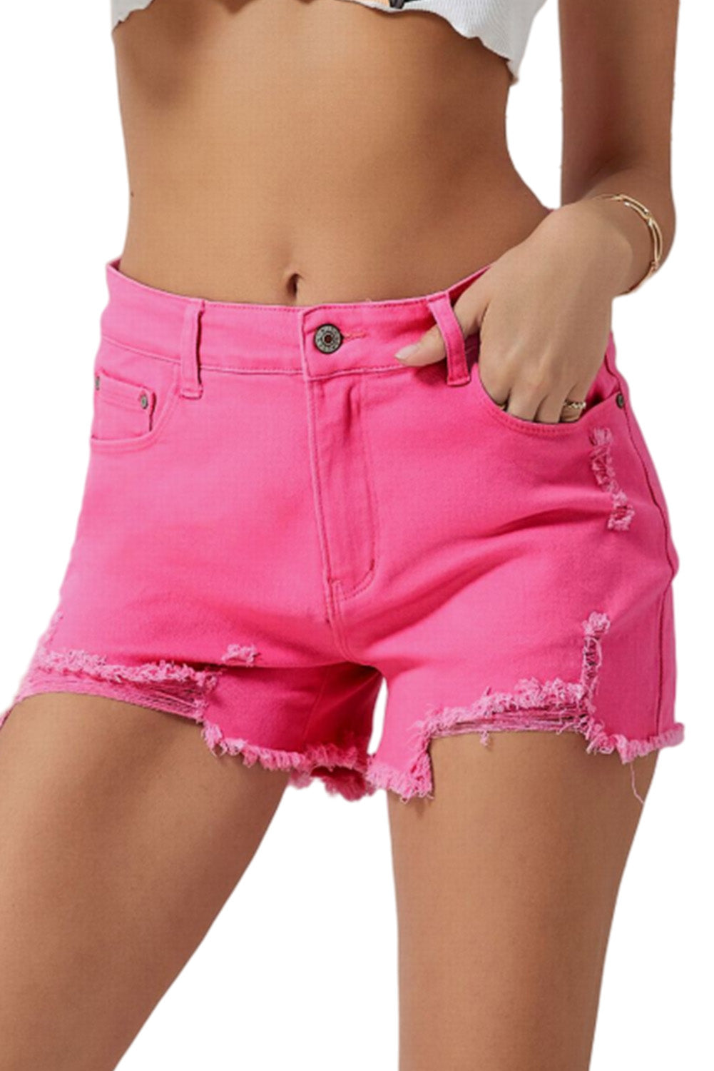 Honeybee Mumford's Rose Distressed Slim Fit High Waist Denim Shorts