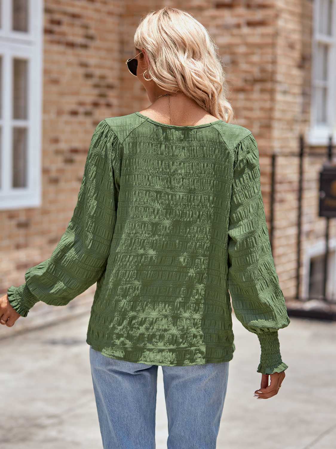 Honeybee Mumford's Round Neck Lantern Sleeve Blouse