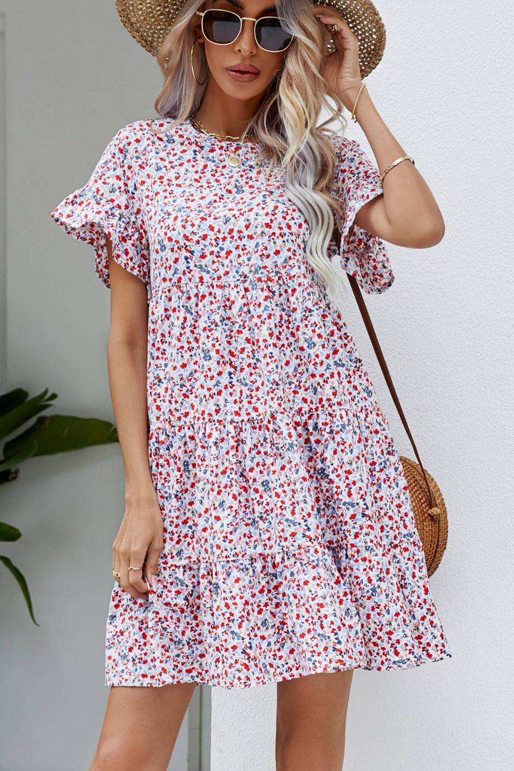 Honeybee Mumford's Floral Flounce Sleeve Tiered Dress