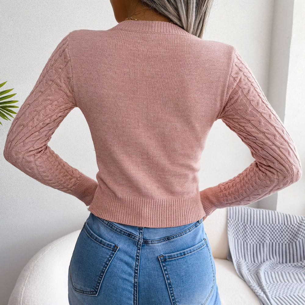 Honeybee Mumford's Cutout Cable-Knit Round Neck Sweater