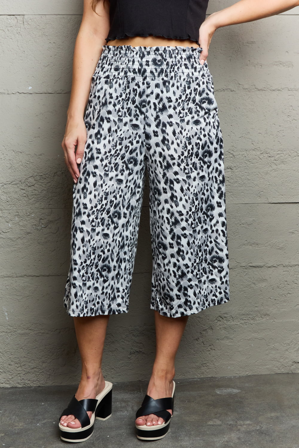 Honeybee Mumford's Leopard High Waist Flowy Wide Leg Pants with Pockets