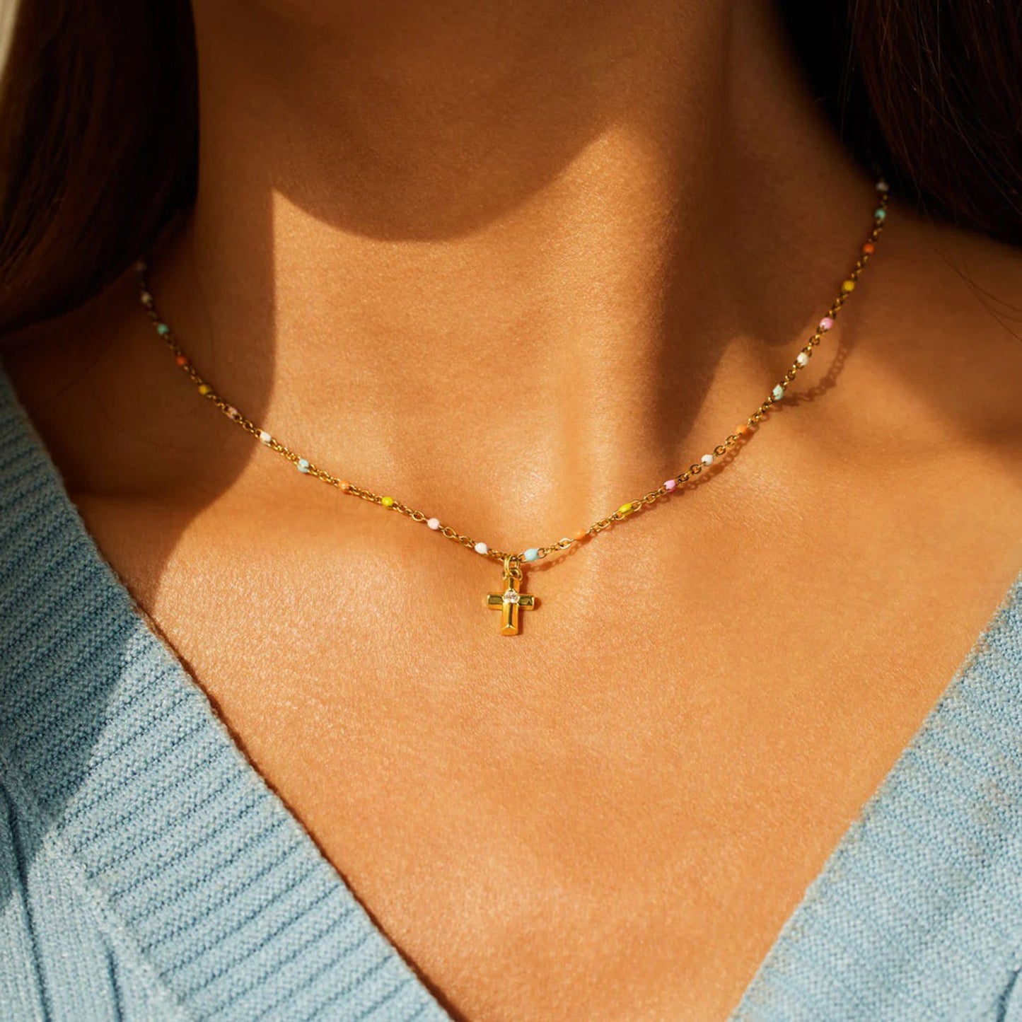 Honeybee Mumford's 18K Gold-Plated Cross Bead Necklace