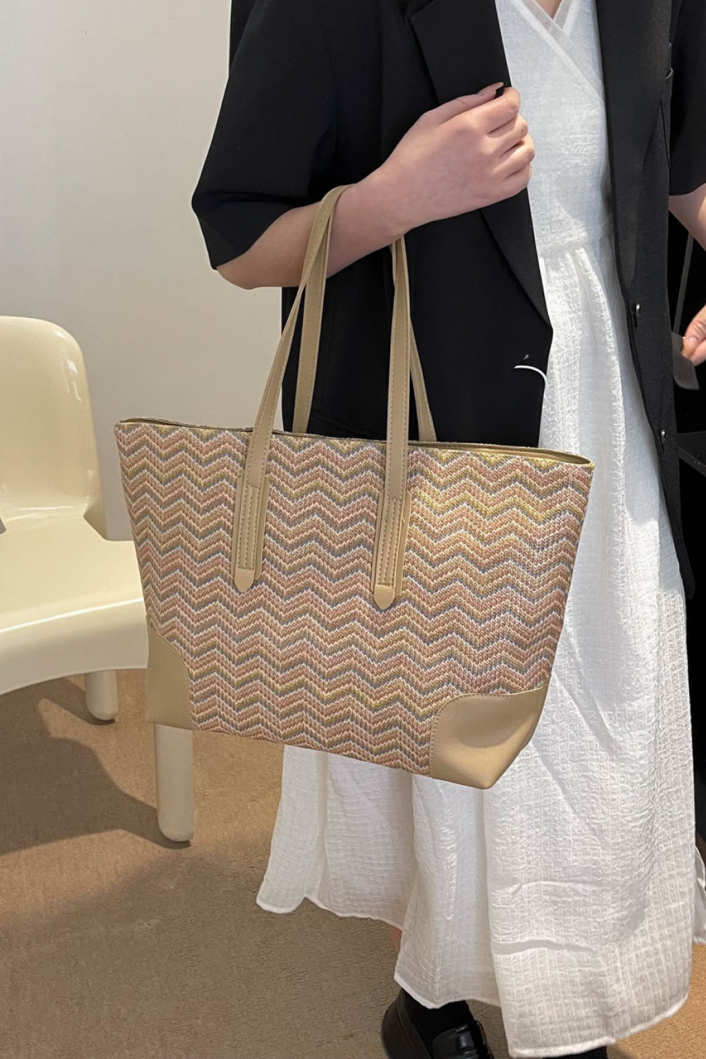 Honeybee Mumford's Chevron Straw Tote Bag