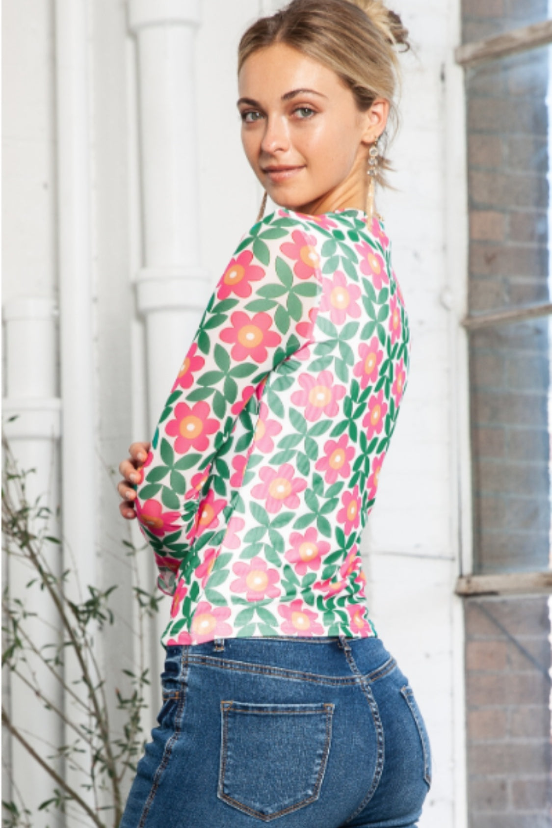 Honeybee Mumford's Floral Round Neck Long Sleeve Top