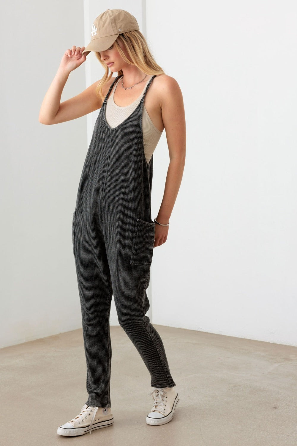 Honeybee Mumford's Le Lis Waffle Knit Side Pocket Jumpsuit