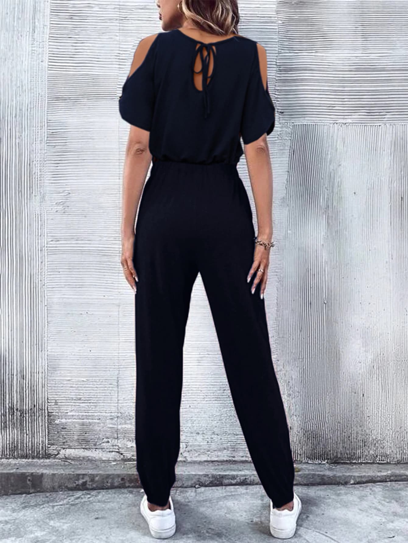 Honeybee Mumford's V-Neck Cold-Shoulder Jumpsuit with Pockets