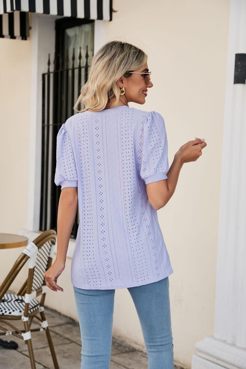 Honeybee Mumford's Eyelet Puff Sleeve V-Neck Top