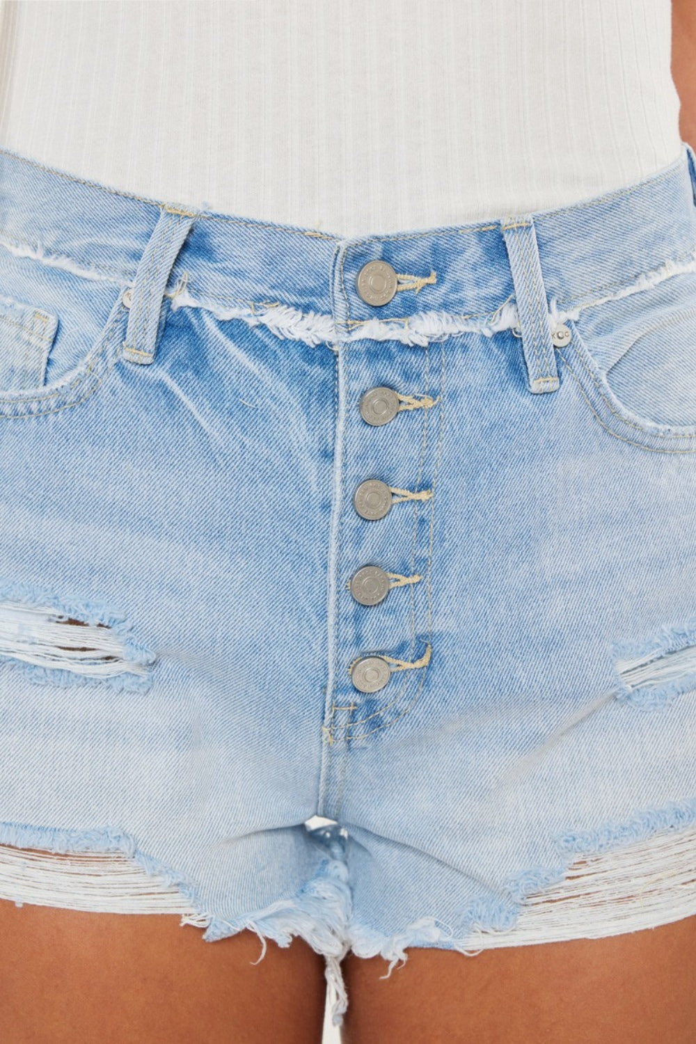 Honeybee Mumford's Distressed Button Fly Denim Shorts