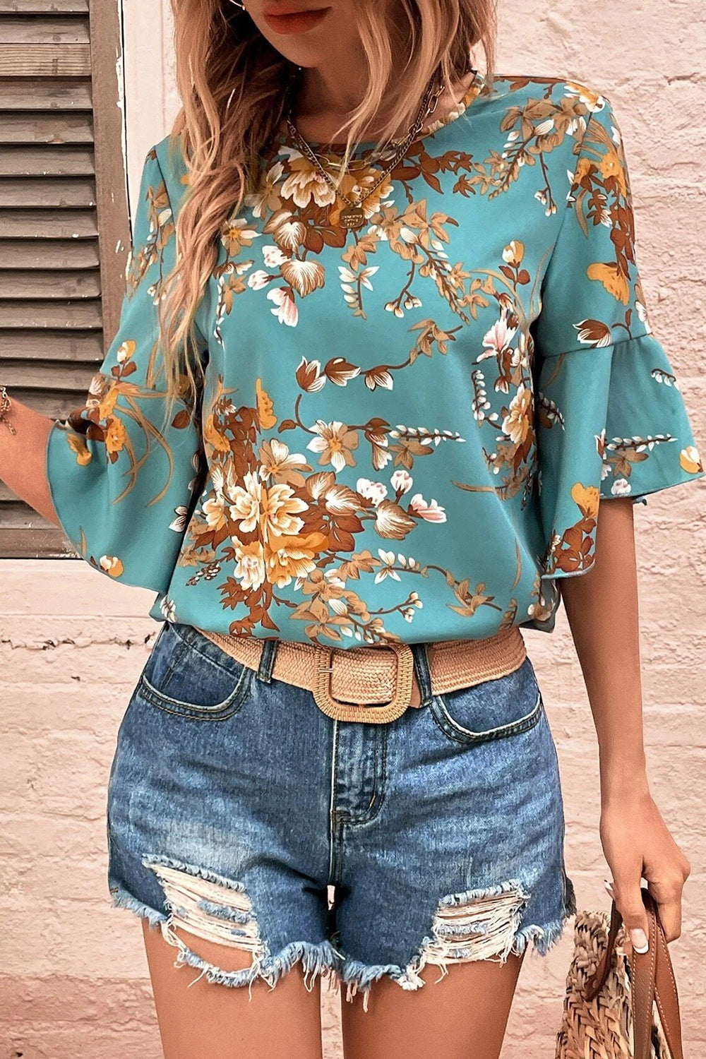 Honeybee Mumford's Printed Round Neck Half Sleeve Blouse