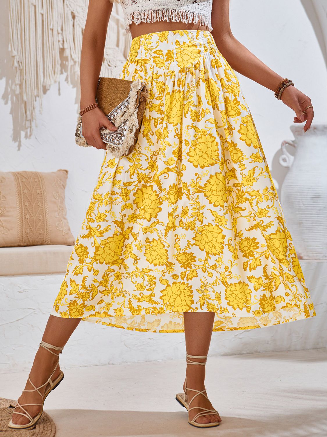 Honeybee Mumford's Printed Elastic Waist Midi Skirt