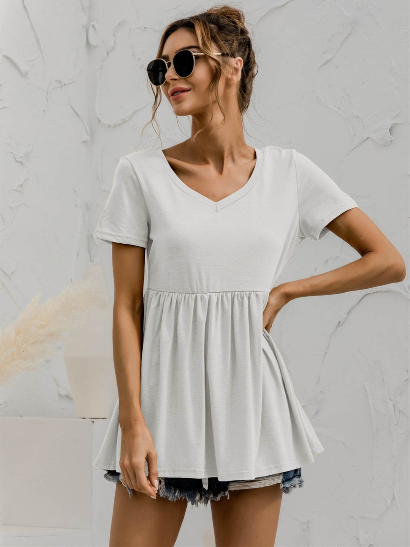 Honeybee Mumford's V-Neck Short Sleeve Babydoll Top