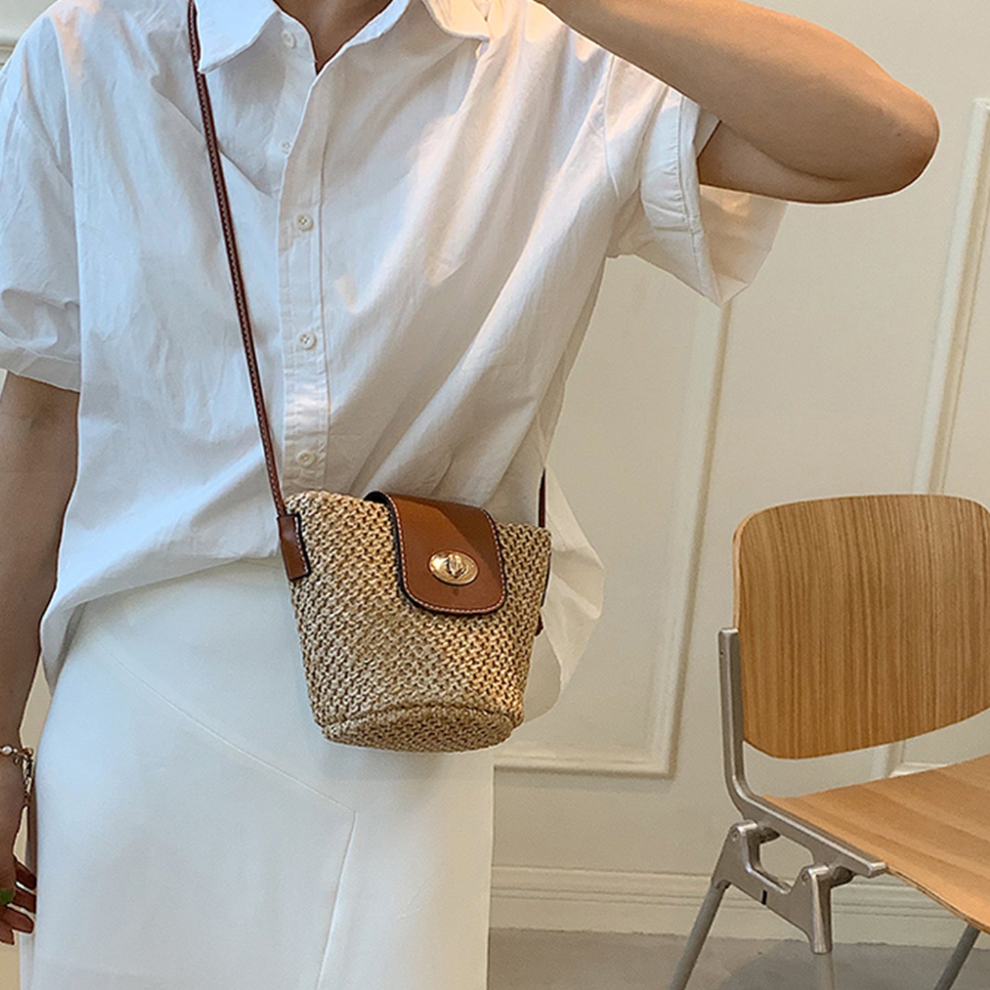 Honeybee Mumford's Straw Braided Crossbody Bag