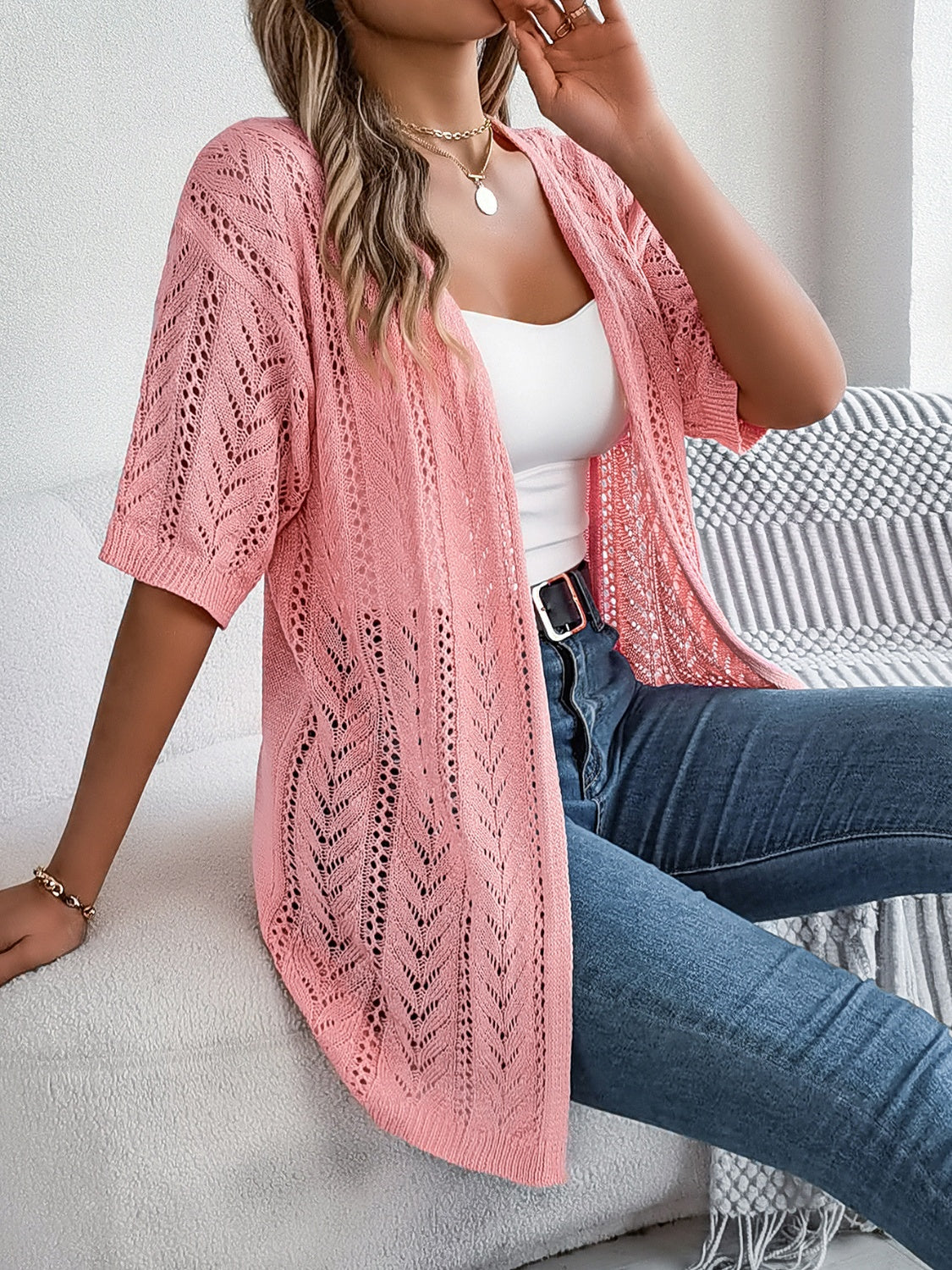 Honeybee Mumford's Openwork Open Front Half Sleeve Cardigan