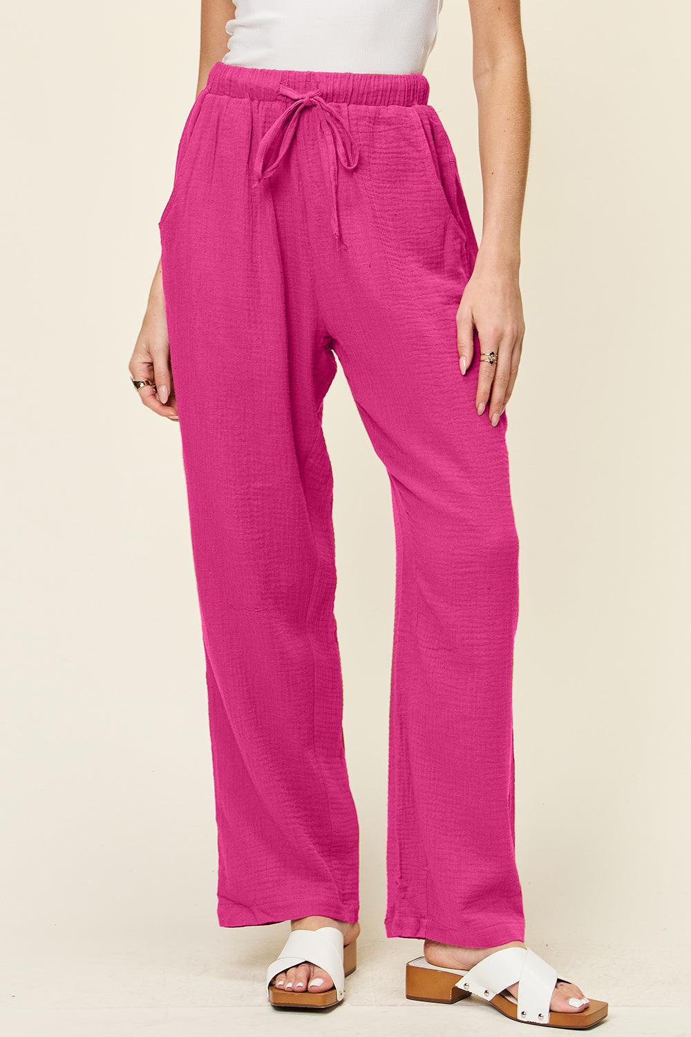 Honeybee Mumford's Full Size Texture Drawstring Straight Pants