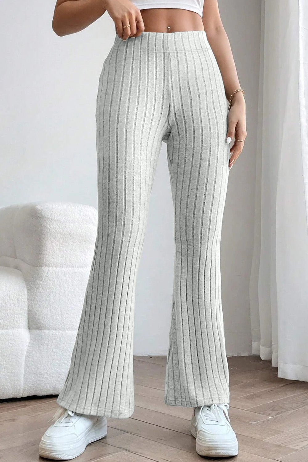 honeybee Mumford's Ribbed High Waist Flare Pants (Black , Dark Blue, Deep Teal, Light Gray colors)