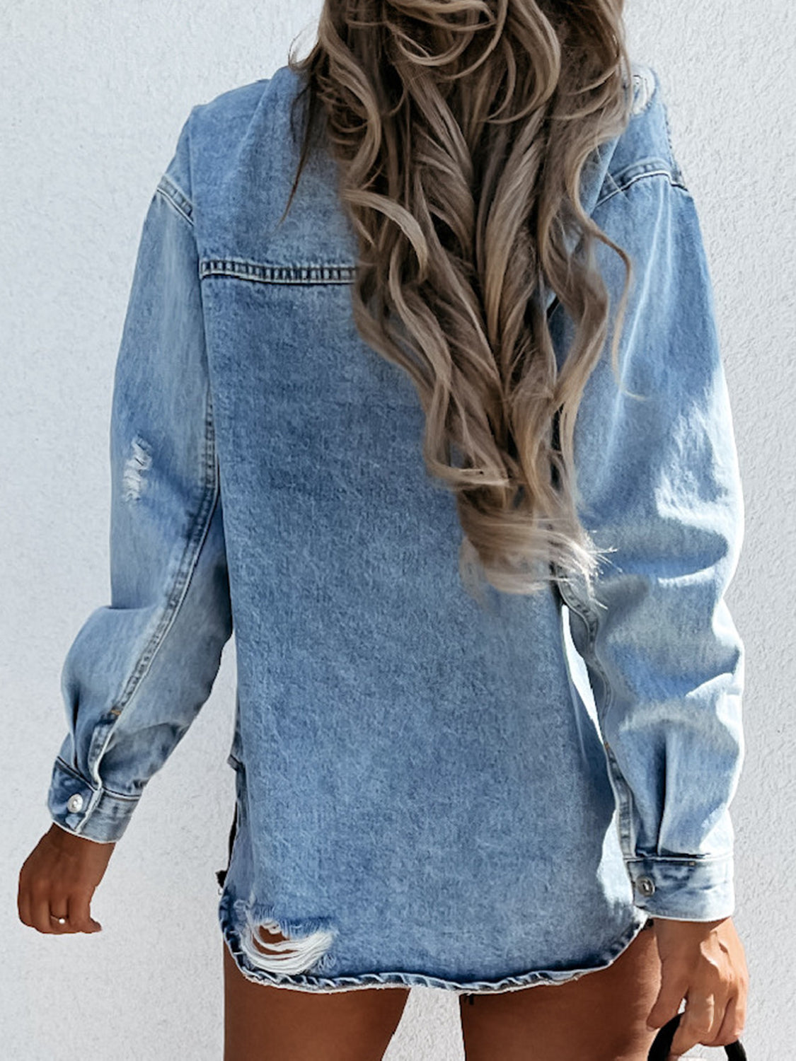 Honeybee Mumford's Distressed Snap Down Denim Jacket