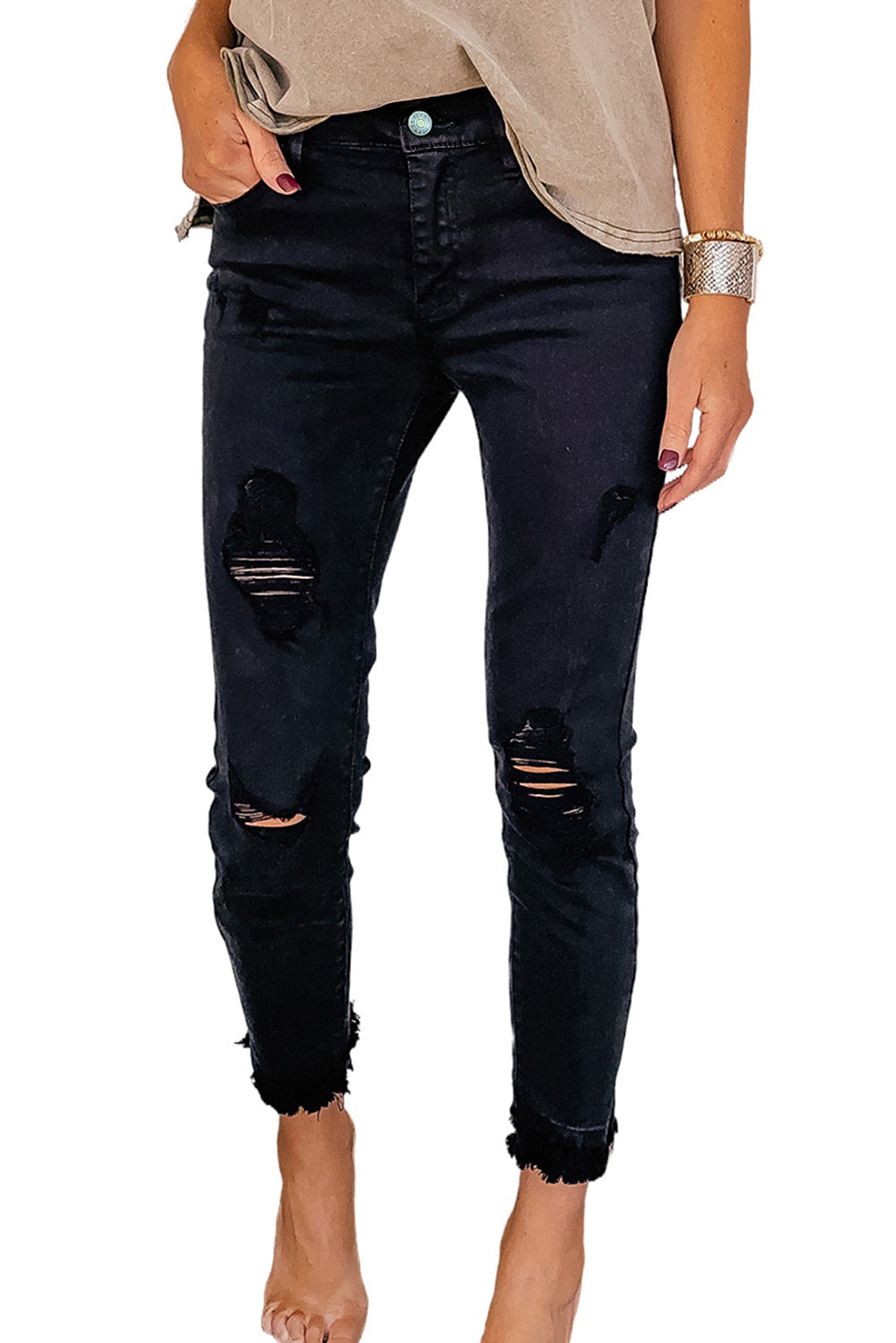 Honeybee Mumford's Black Distressed Raw Edge Cropped Skinny Jeans