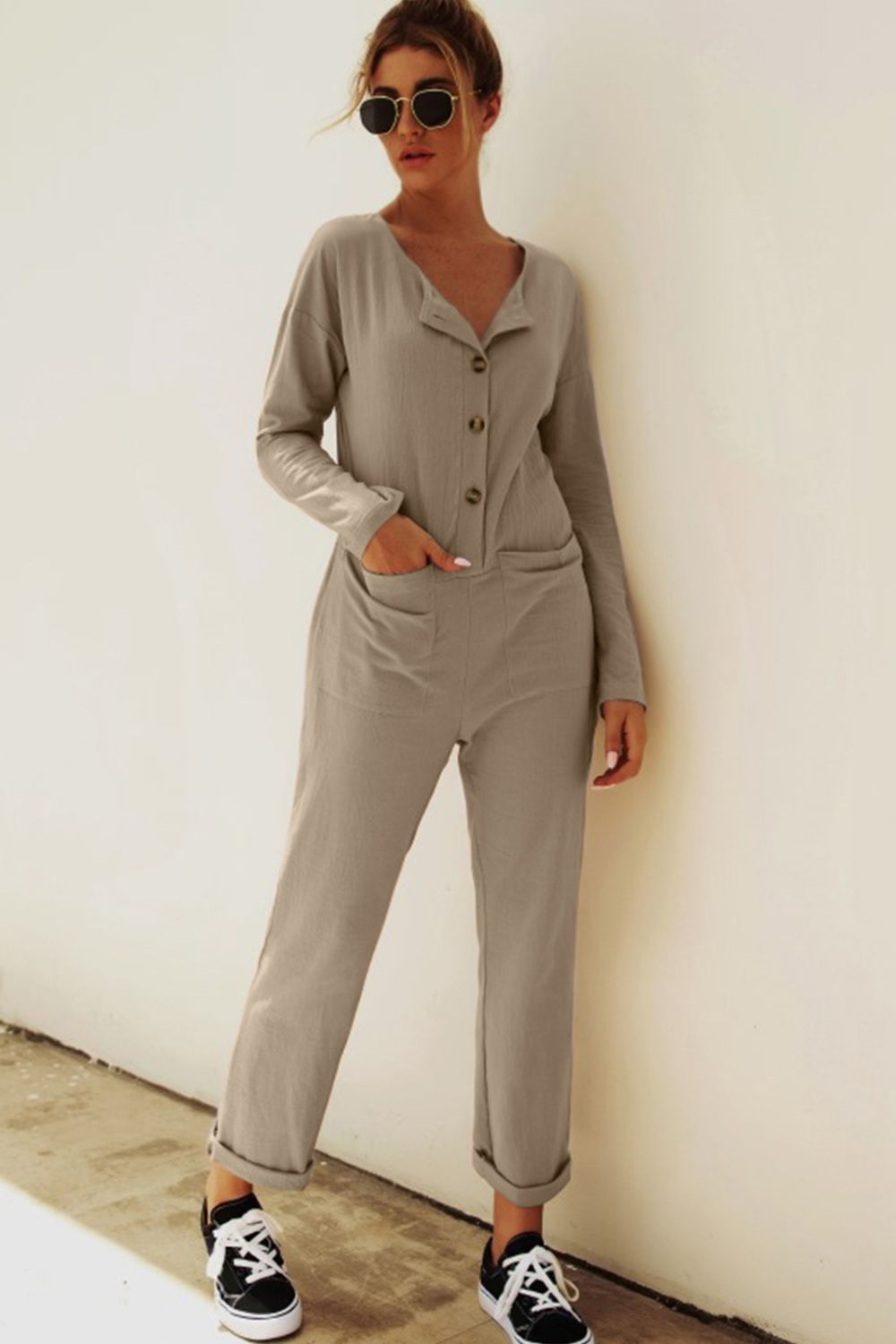 Honeybee Mumford's Buttoned Drop Shoulder Pocket Jumpsuit