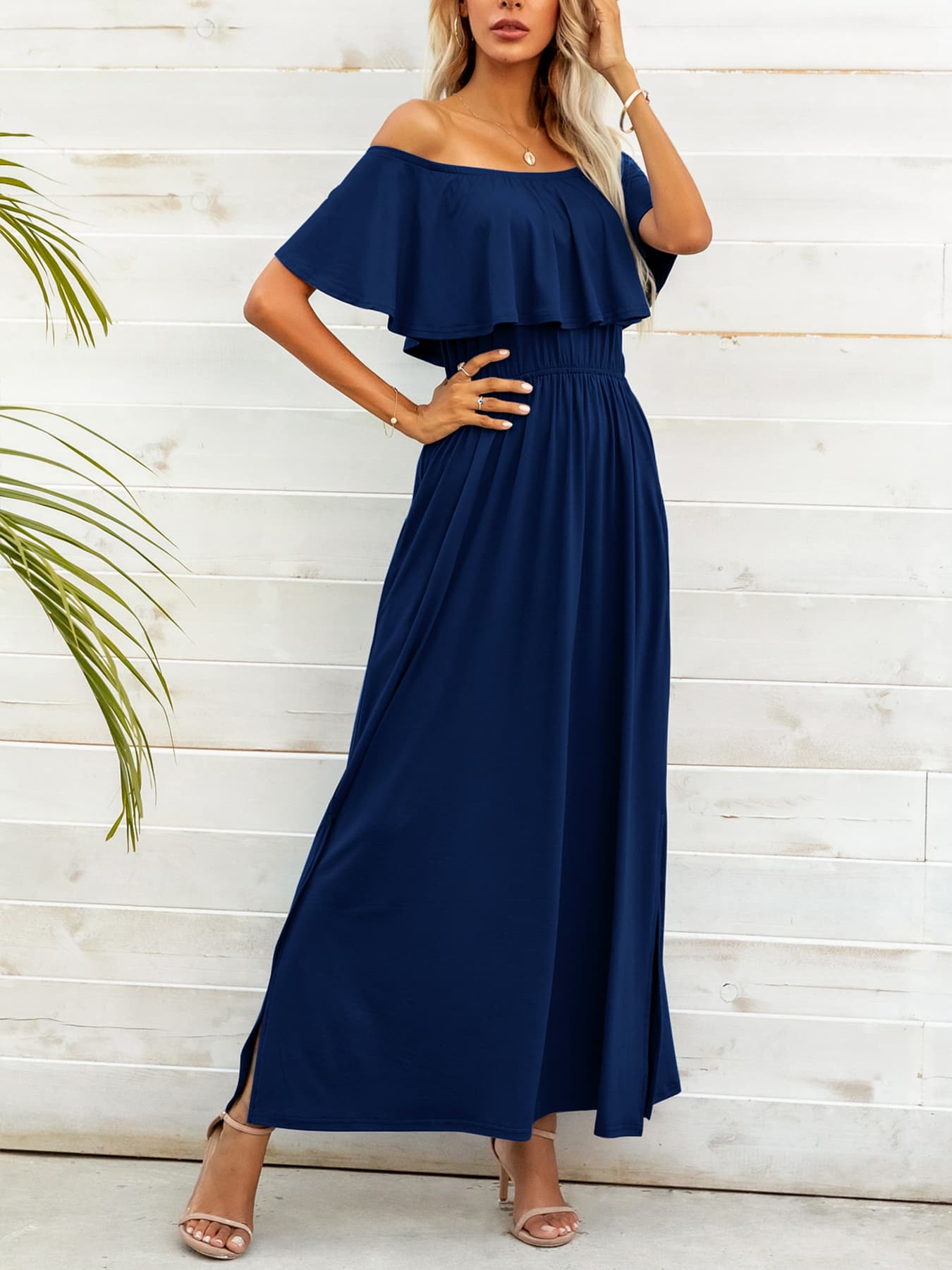 Honeybee Mumford's Off-Shoulder Slit Maxi Dress