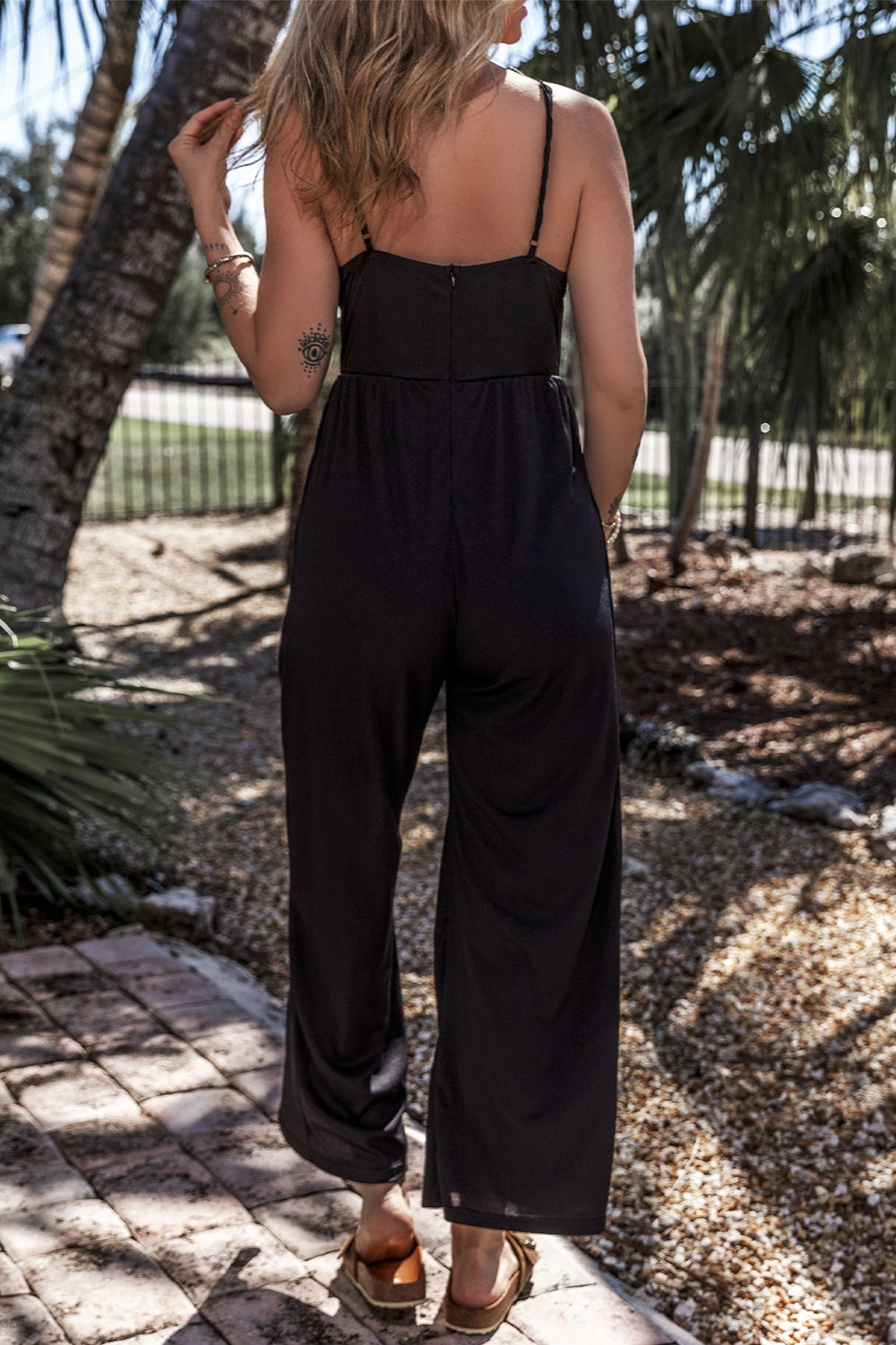 Honeybee Mumford's Surplice Spaghetti Strap Wide Leg Jumpsuit