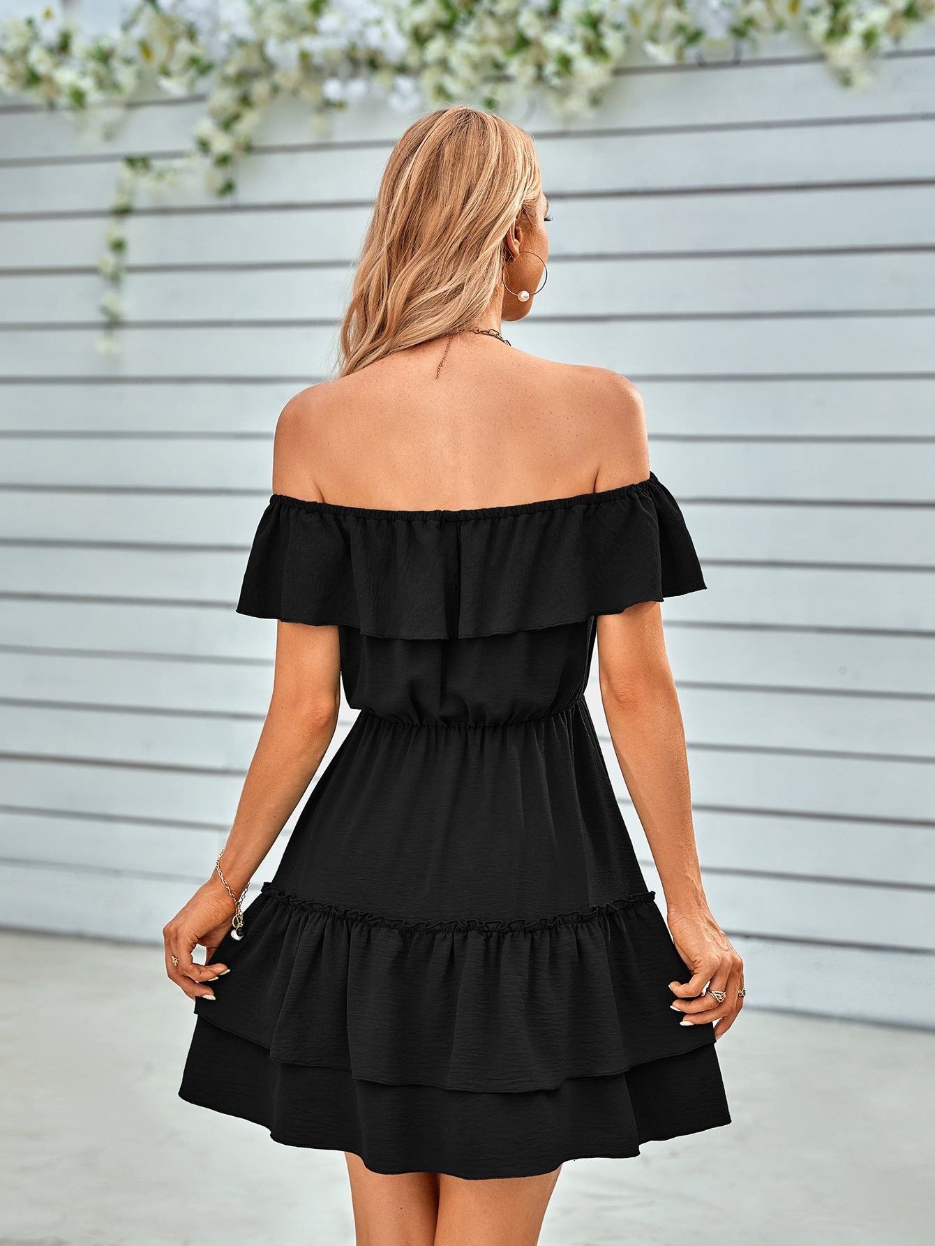 Honeybee Mumford's Ruffled Off-Shoulder Tied Dress