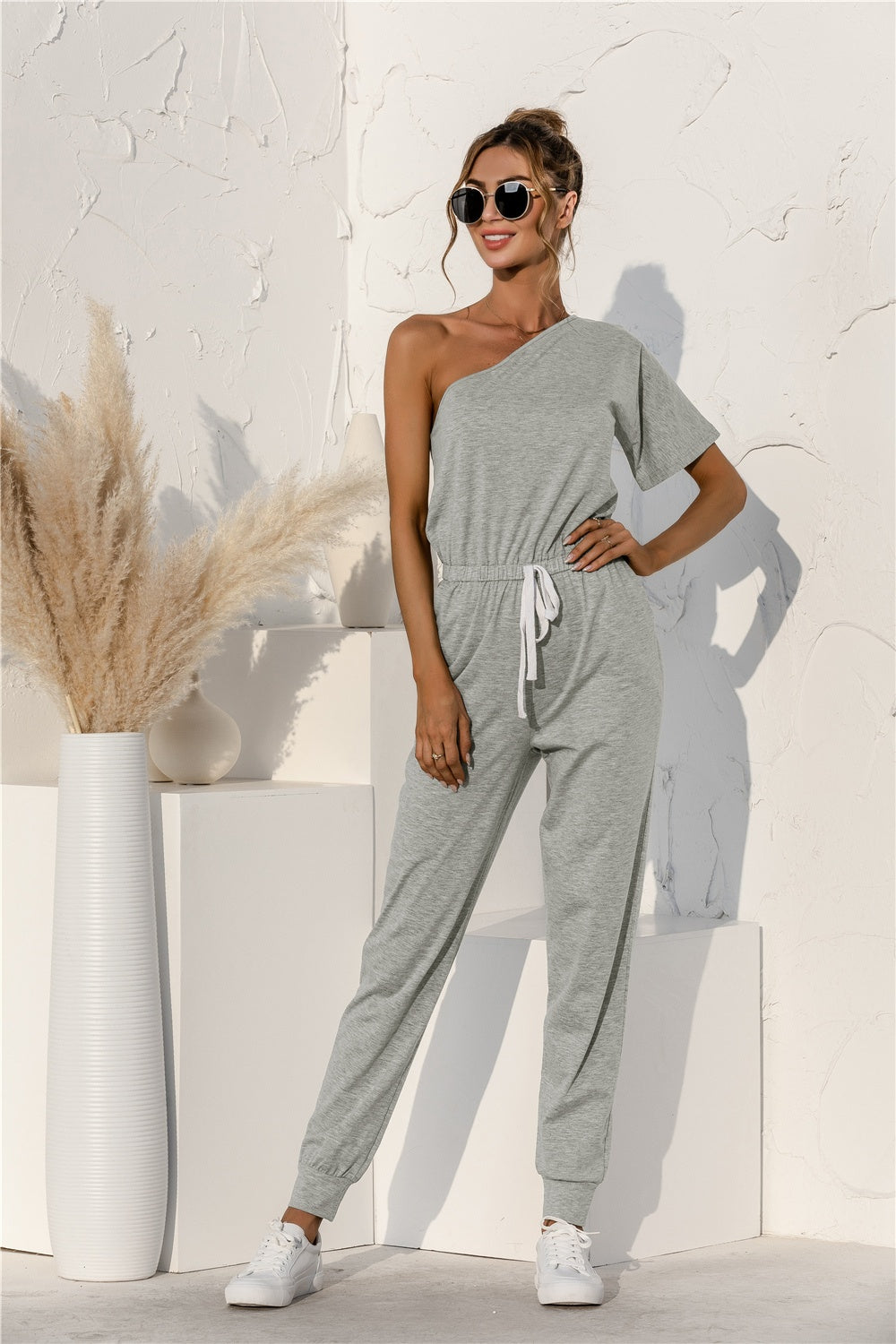 Honeybee Mumford's Single Shoulder Short Sleeve Jumpsuit