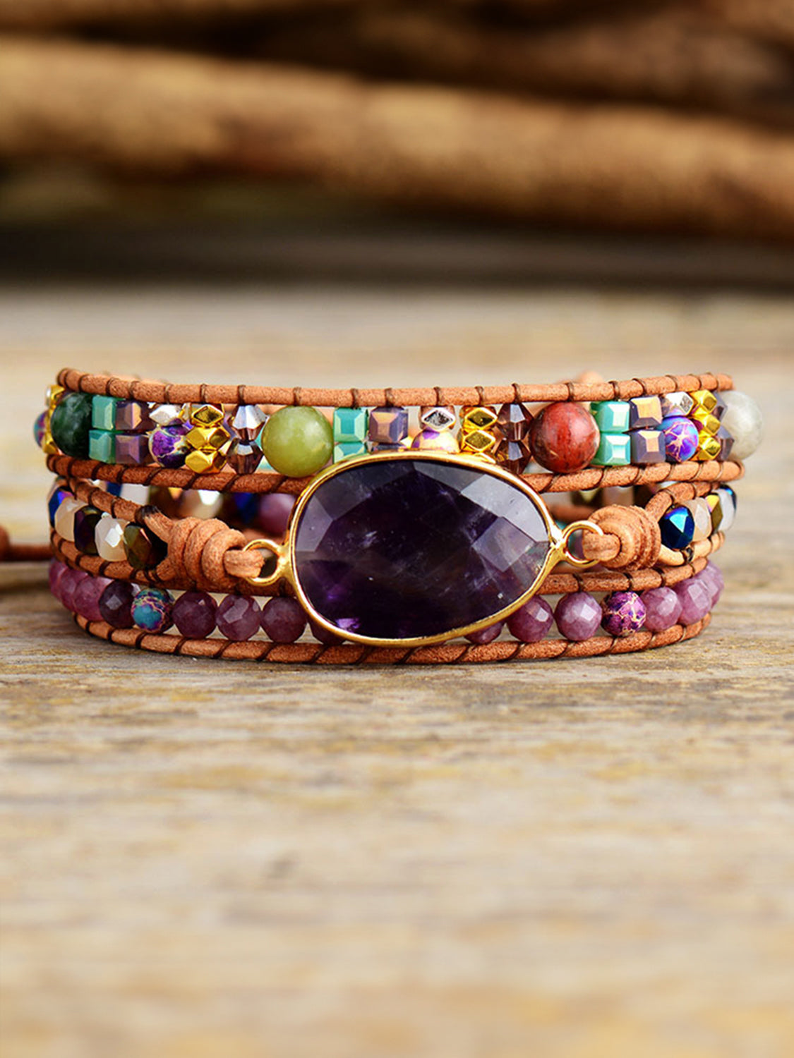 honeybee Mumford's Triple-Layer Amethyst Bracelet