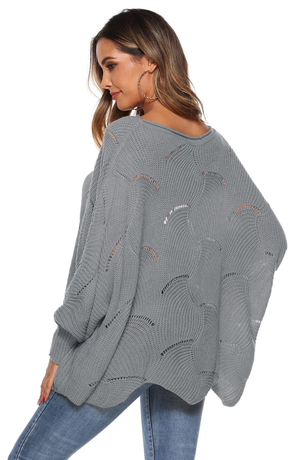 Honeybee Mumford's Round Neck Long Sleeve Openwork Sweater