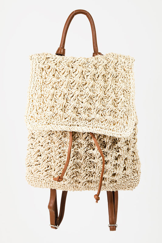 honeybee Mumford's Straw Braided Faux Leather Strap Backpack Bag