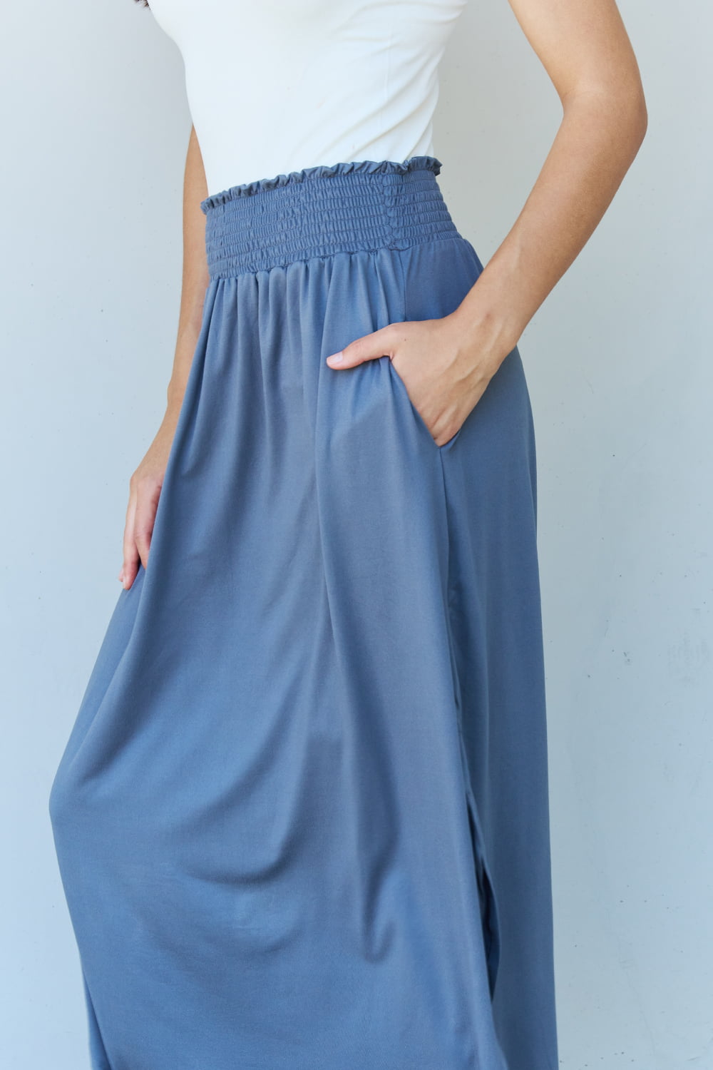 Honeybee Mumford's Full Size High Waist Scoop Hem Maxi Skirt in Dusty Blue