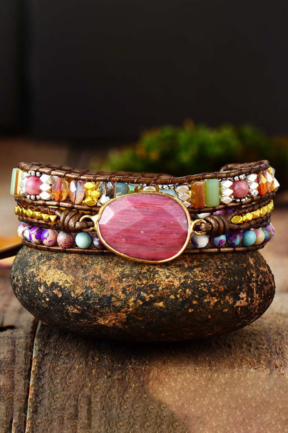 honeybee Mumford's Crystal Beaded Natural Stone Bracelet