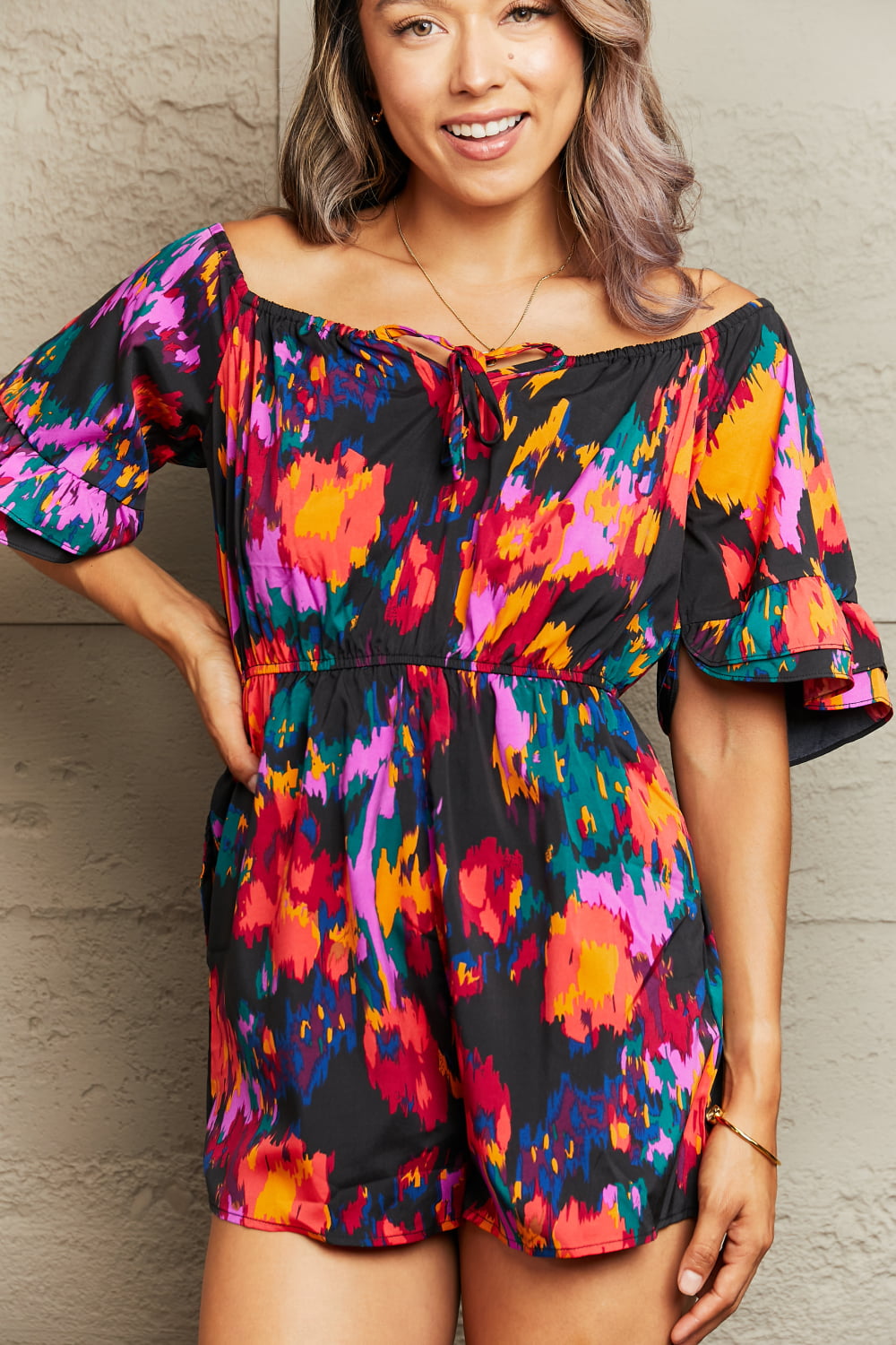 Honeybee Mumford's Printed Tied Flounce Sleeve Romper