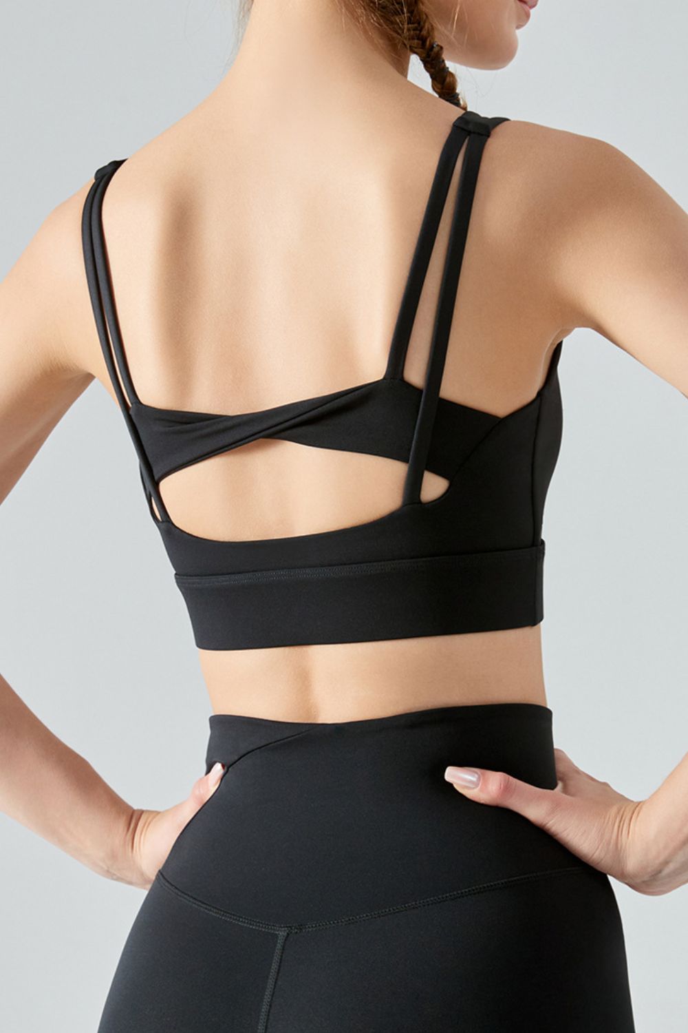 Honeybee Mumford's Faux Layered Twist Back Cutout Sports Bra