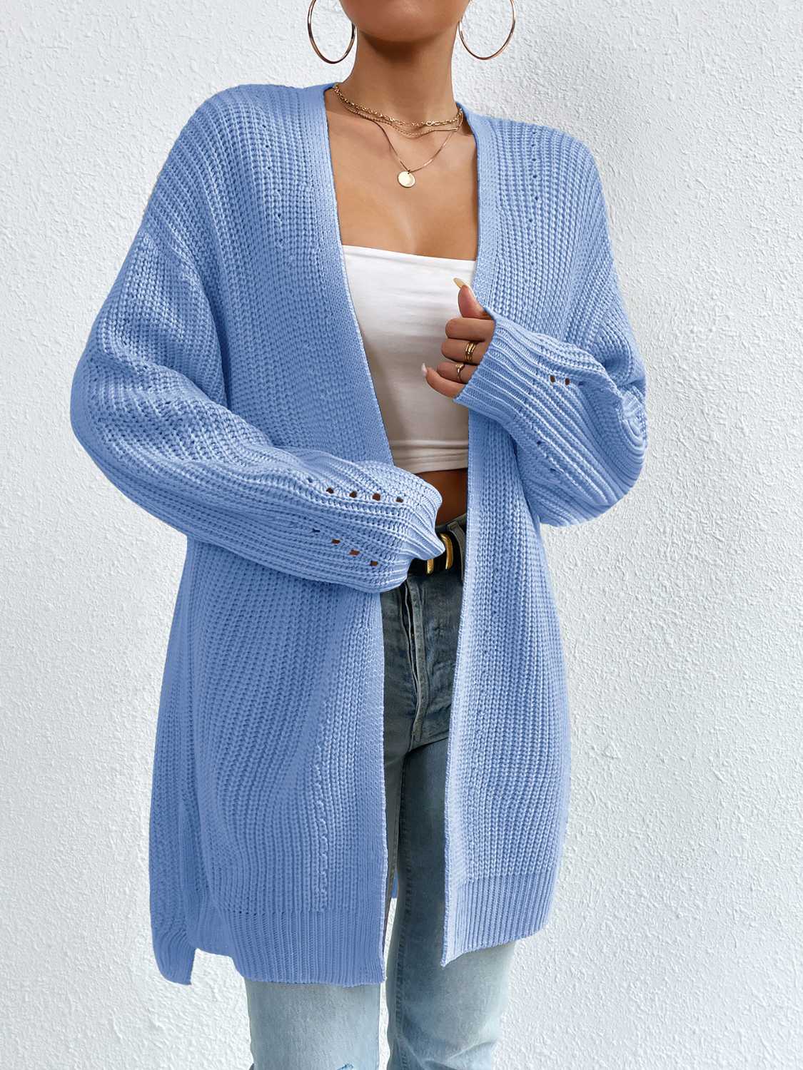 Honeybee Mumford's Open Front Dropped Shoulder Slit Cardigan