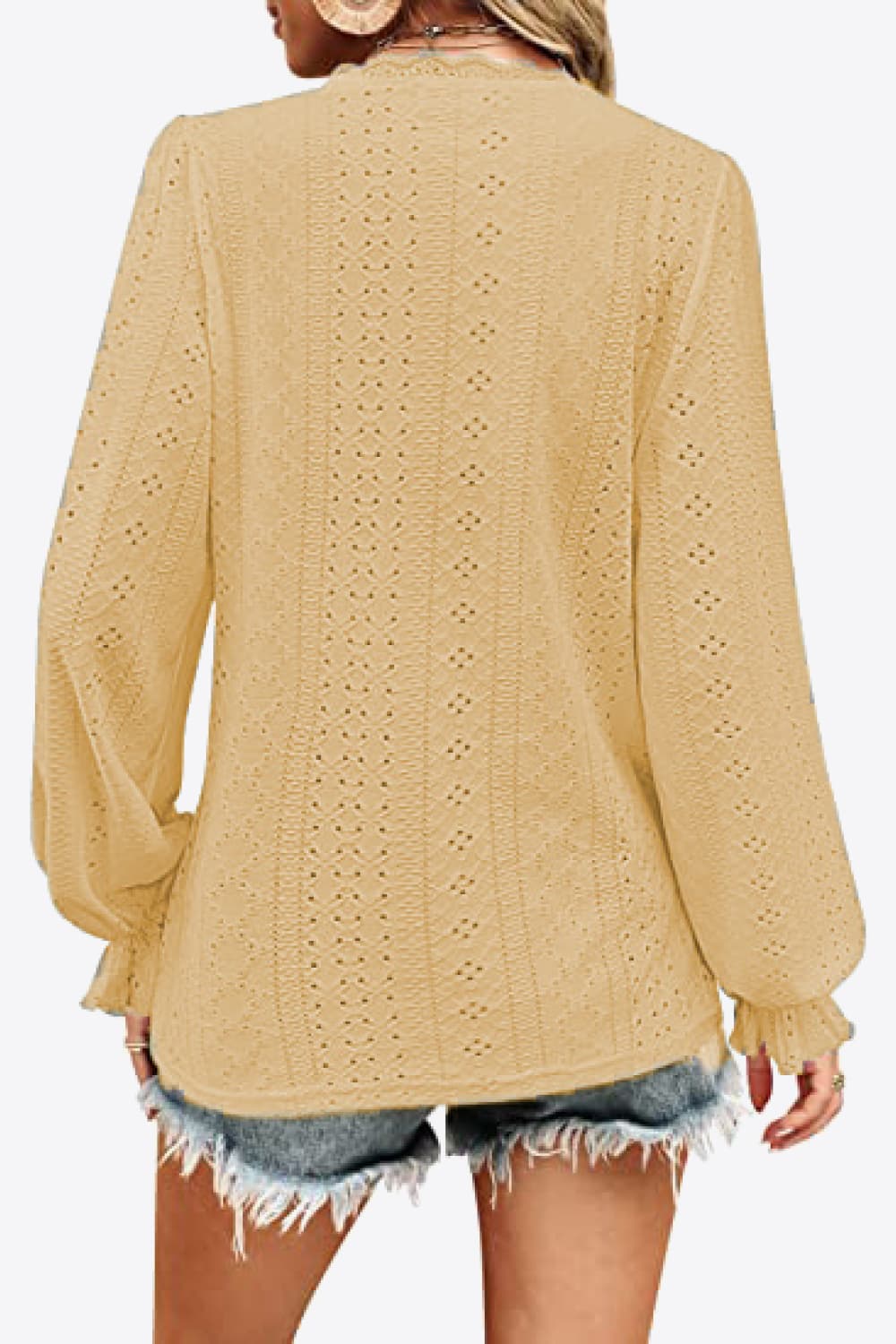 Honeybee Mumford's Eyelet V-Neck Flounce Sleeve Blouse