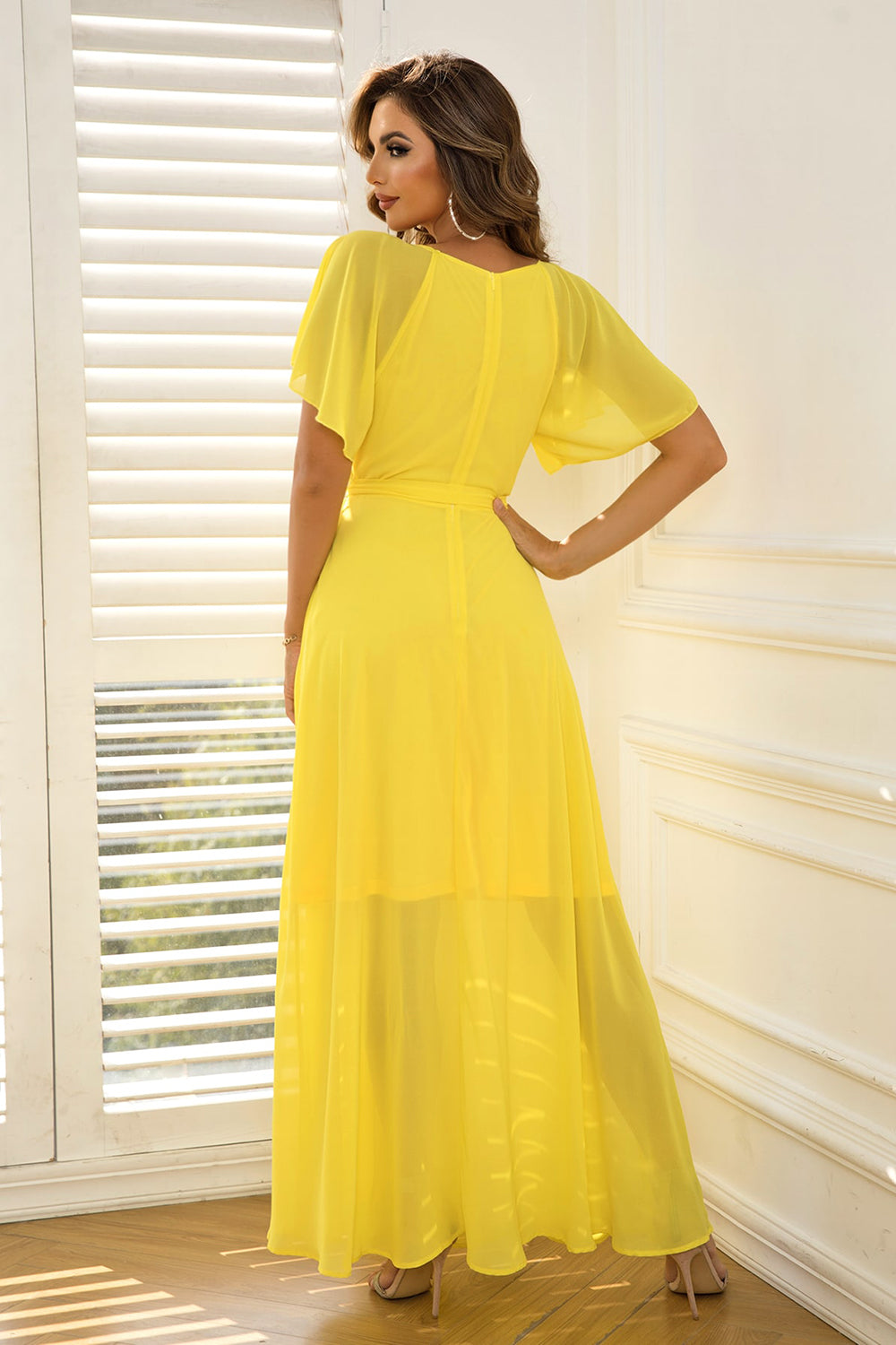 Honeybee Mumford's Tie Waist Flutter Sleeve Maxi Dress